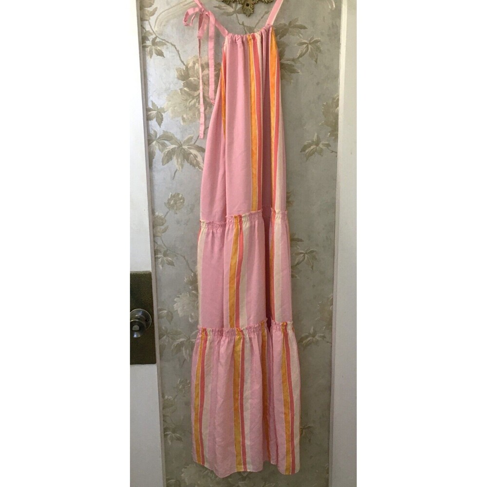 Club Monaco Amirra Silk Stripe Tiered Halter Dress- Size 6 - Picture 2 of 6